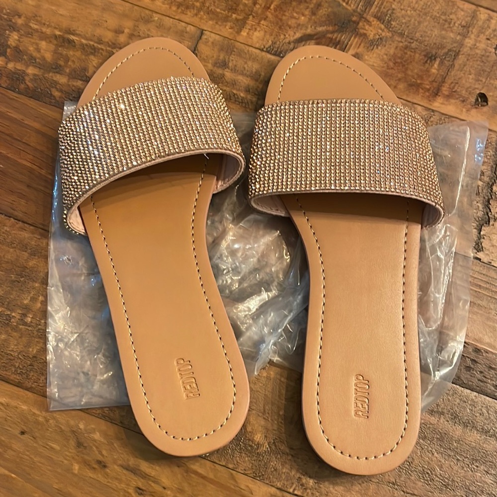 REDTOP - rose gold - rhinestones slip-on sandals size 6